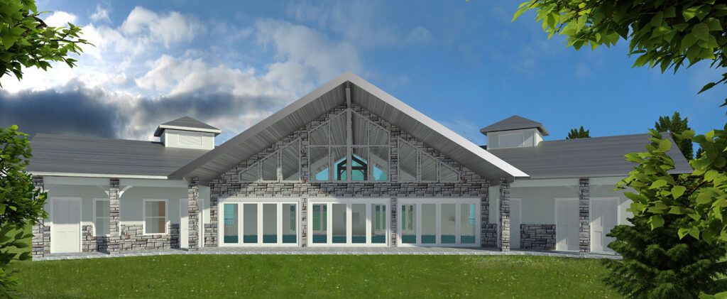 Digital mockup of the clubhouse and social center.