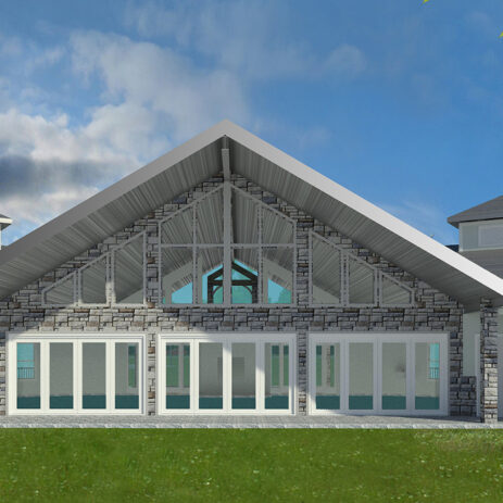 Exterior view of clubhouse and social center.