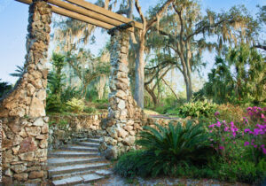 Image of Ravine gardens state park archway and stair path.